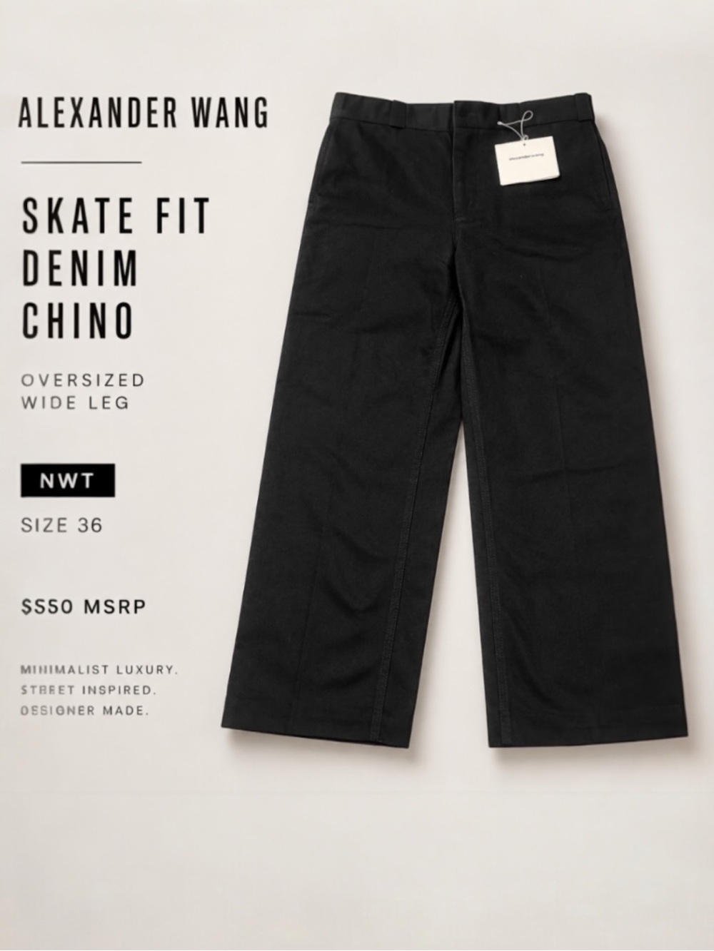 Alexander Wang Skate Fit Denim Chino Wide Leg Oversized Pants Sz 36 NWT w/COA - Picture 1 of 13